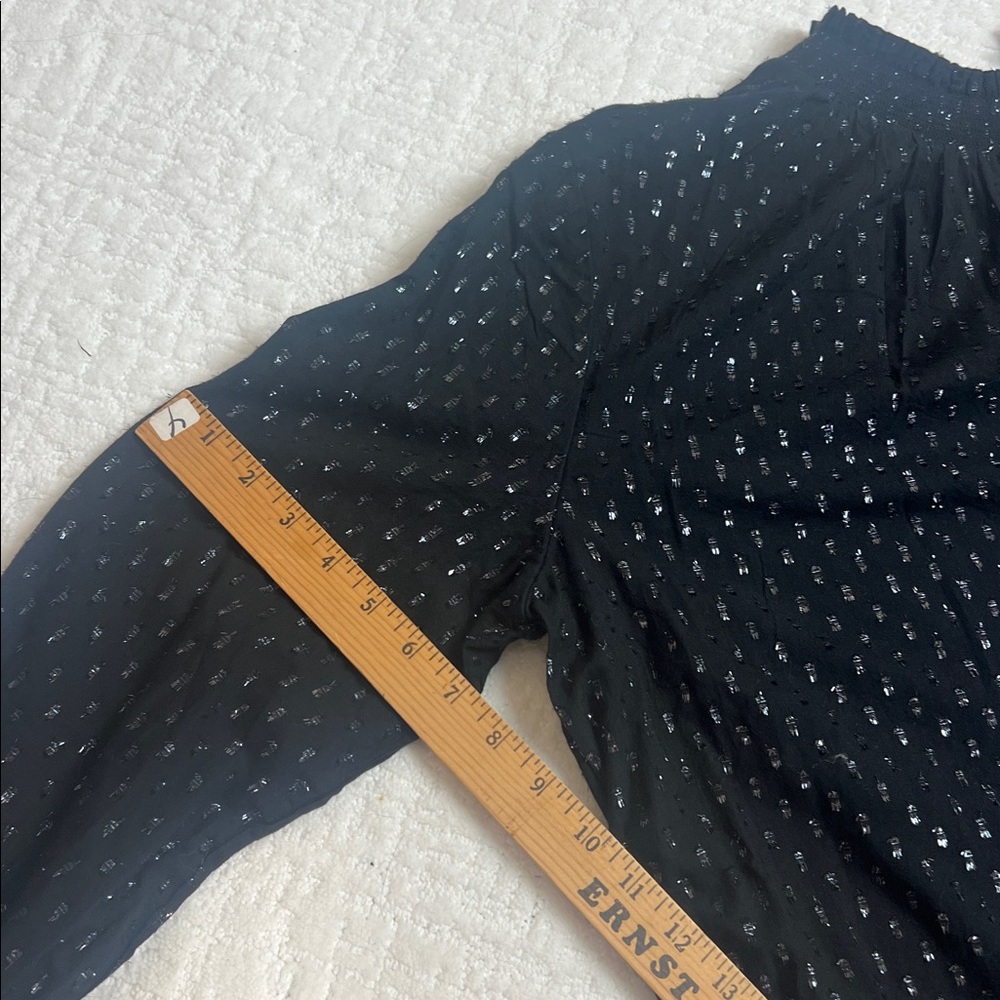 New! Gap black and metallic mock neck long ballon sleeves ruffle hem mini dress - Picture 9 of 13